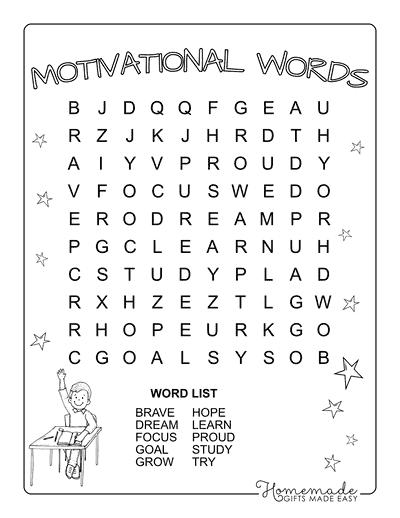 Back to School Word Search Motivational Words Easy