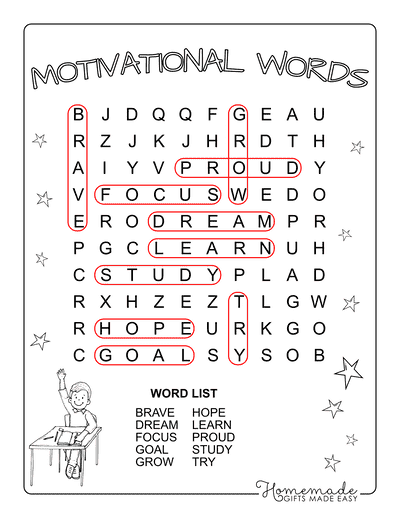 Back to School Word Search Motivational Words Easy Answers