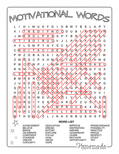 Back to School Word Search Motivational Words Hard Answers