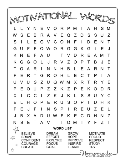 Back to School Word Search Motivational Words Medium