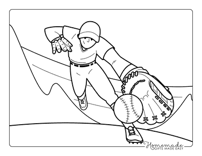 Baseball Coloring Pages Cool Easy Mlb Baseball Player Diving for Ball