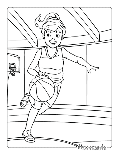 Basketball Coloring Pages Cool Basketball Player Girl Dribbling Down Court