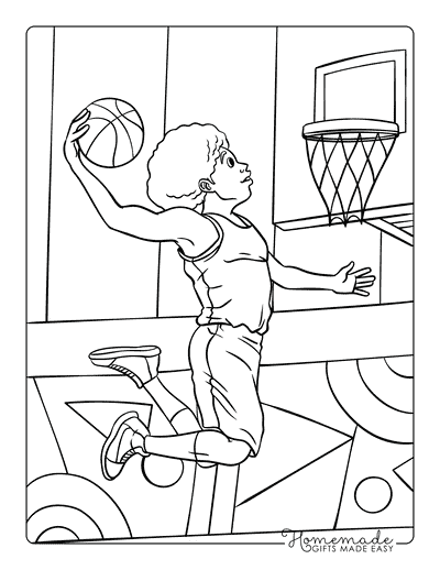 Basketball Coloring Pages Easy Cool Basketball Boy Slam Dunk