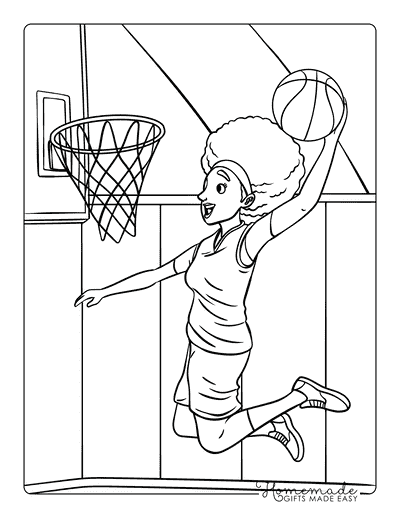 Basketball Coloring Pages Easy Cool Basketball Girl Slam Dunk