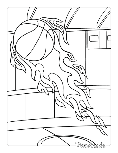 Basketball Coloring Pages Easy Cool Flaming Basketball