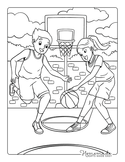 Basketball Coloring Pages Easy Cool Kids Playing Basketball