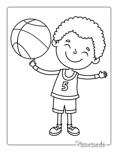 Basketball Coloring Pages Easy Cute Basketball Player for Kids