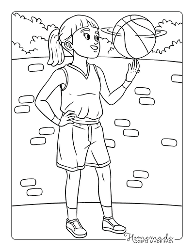 Basketball Coloring Pages Easy Girl Basketball Player Spinning Ball