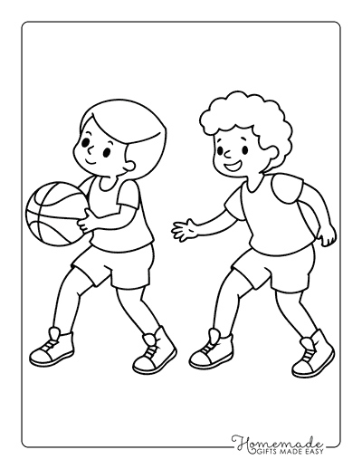 Basketball Coloring Pages Easy Kids Playing Basketball for Preschoolers