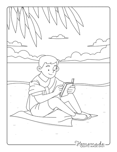 Beach Coloring Pages Relaxing Man Reading on the Beach