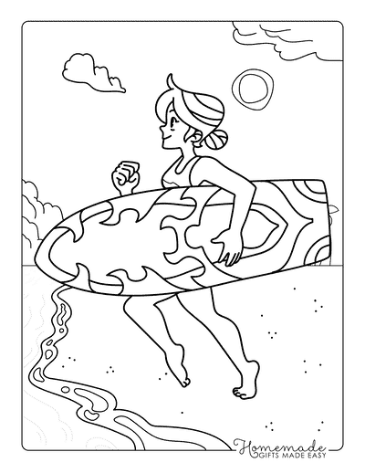 Beach Coloring Pages Simple Surfer Running to the Ocean
