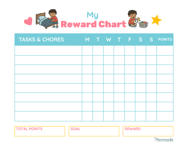 Behavior Chart for Kids Cute Blue and Pink Reward Chart for Kids