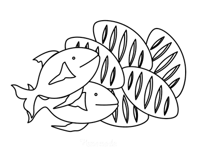 2 Fish And 5 Loaves Of Bread Coloring Page Coloring Pages