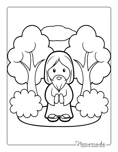 Bible Coloring Pages Easy Jesus Praying in Garden for Kids