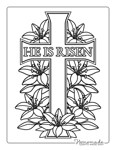 Bible Coloring Pages He Is Risen Lilies Cross