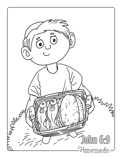 Bible Coloring Pages John 6 9 Boy With Two Fish Five Loaves