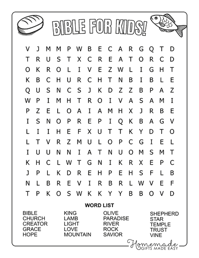 Bible Word Search for Kids Medium
