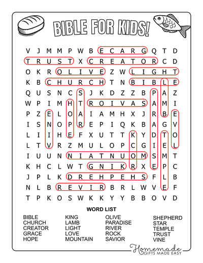 Bible Word Search for Kids Medium Answers