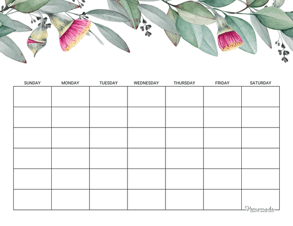 Blank Calendar Eucalyptus 6 Row
