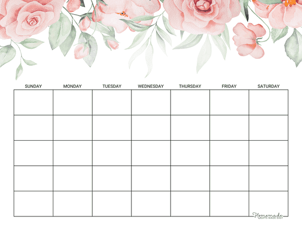 Blank Calendar Rose 5 Row