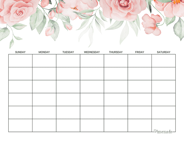 Blank Calendar Rose 6 Row