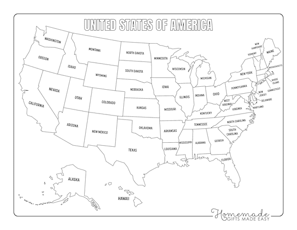 Blank Us Map Black White State Names Larger