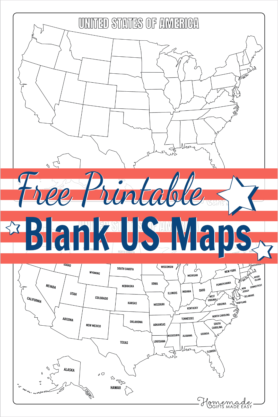 Gratis afdrukbare blanco kaart van de VS