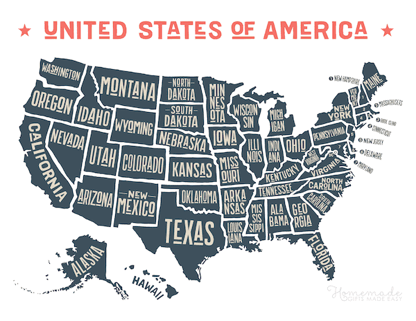 Blank Us Map State Names Red White Blue