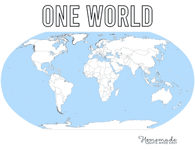 Blank World Map Oval Projection Outlines Blue Ocean