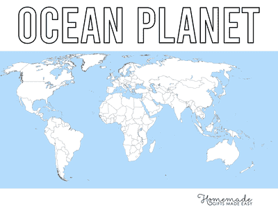 Blank World Map Rectangular Projection Outlines Blue Ocean