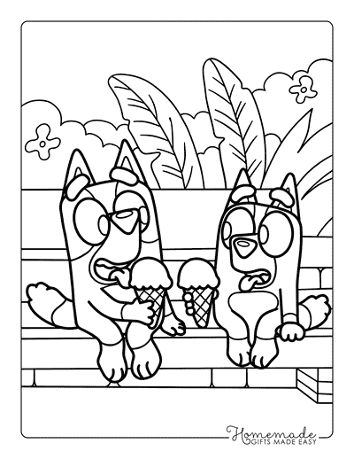 Bluey Coloring Pages Cute Bluey and Bingo Eating Ice Cream