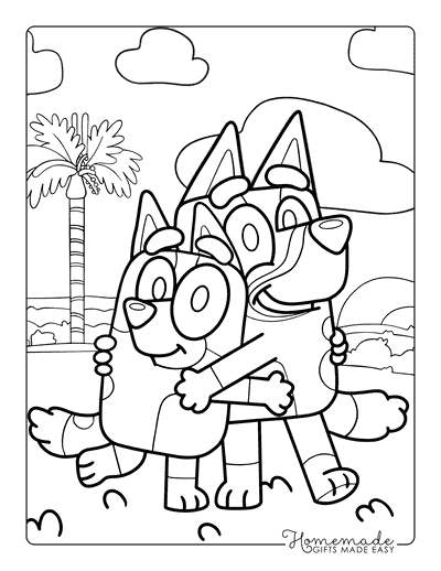 Bluey Coloring Pages Cute Bluey and Bingo Hugging