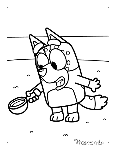 Bluey Coloring Pages Easy Bluey Outline Bingo Beach Day Shovel