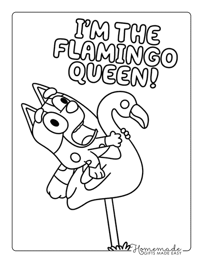 Bluey Coloring Pages Easy Muffin Outline Flamingo Queen