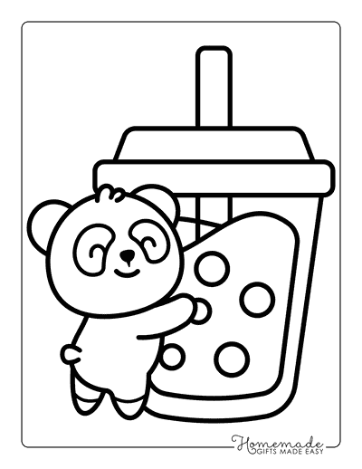 Boba Coloring Pages Cute Boba Tea Panding Hugging Bubble Tea