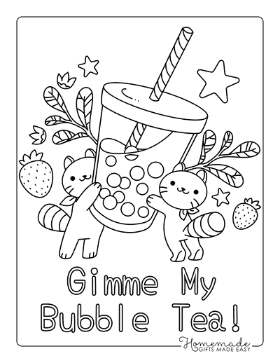 Boba Coloring Pages Kawaii Cats Carrying Boba Tea Coloring Page