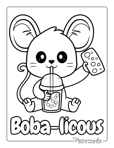 Boba Coloring Pages Kawaii Cute Mouse Drinking Boba Coloring Page