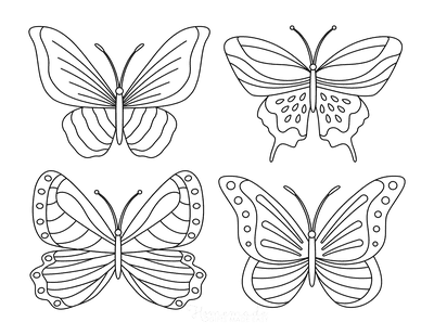 Butterfly Coloring Pages 4 Mini Butterflies Patterned Set 1