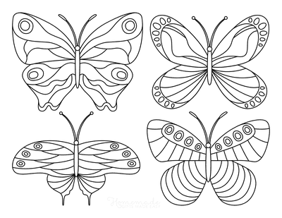 Butterfly Coloring Pages 4 Mini Butterflies Patterned Set 3