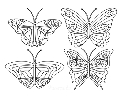 Butterfly Coloring Pages 4 Mini Butterflies Patterned Set 4