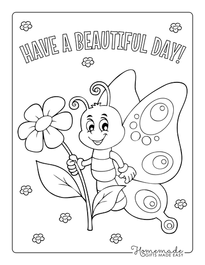 Butterfly Coloring Pages Cartoon Butterfly Holding Flower