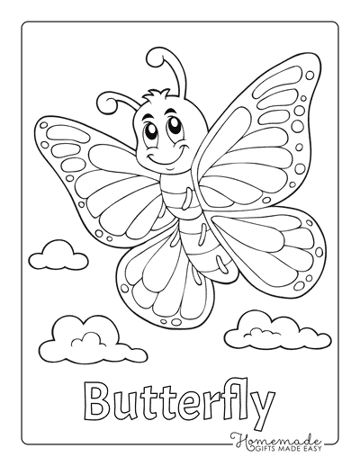 Butterfly Coloring Pages Cartoon Clouds