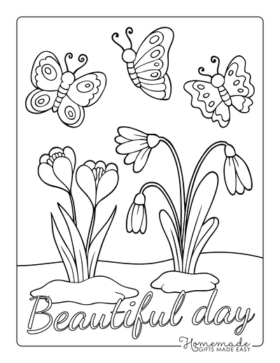 Butterfly Coloring Pages Cartoon Spring Flowers
