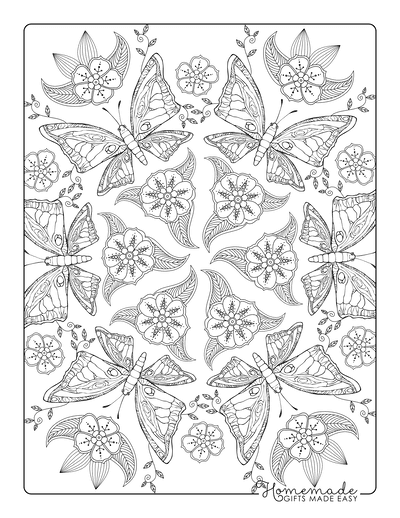 Butterfly Coloring Pages Detailed Flowers Butterflies Mandala