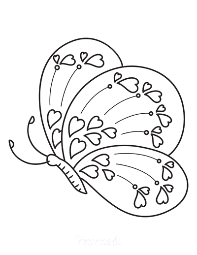 Butterfly Coloring Pages Hearts Side View