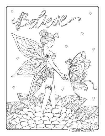 DIY COLORING Page - Instant PDF Digital Download - Printable Coloring Page  - Angels Dance - Angel Flowers Butterflies - Adults - Children