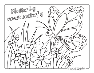 Butterfly Coloring Pages Simple Flowers Preschoolers