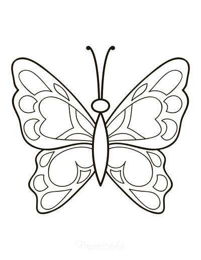 Butterfly Coloring Pages Simple Patterned Wings