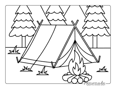 Camping Coloring Pages Easy Tent and Campfire for Kids