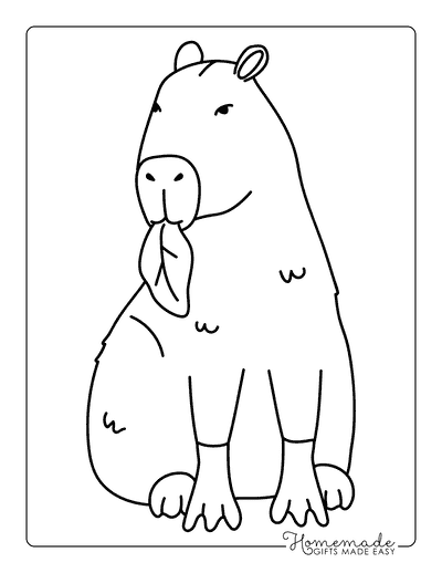 Capybara Coloring Pages Easy Cute Capybara Drawing Eating Leaf